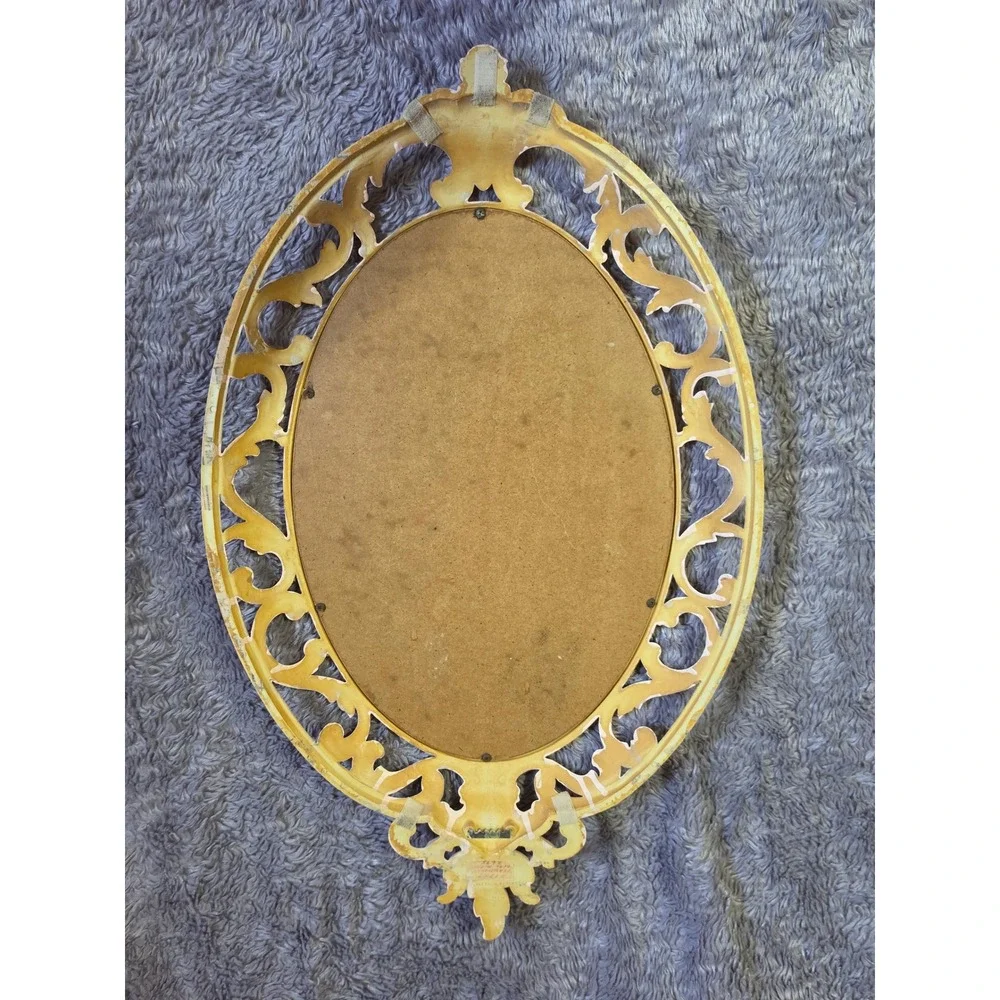 Vintage Burwood Products Co, Ornate Scroll pink Oval Wall Mirror 4405 29